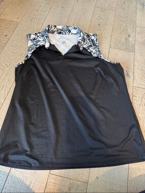 Stella Parker sport Sleeveless Black Polo Top with Floral Collar